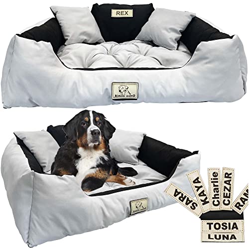 EDANTI Hundebett Hundekissen Katzenbett Personalisiert Hundesofa mit Namen L - XL für große mittelgroße & kleine Hunde (115x95, Hellgrau) von EDANTI