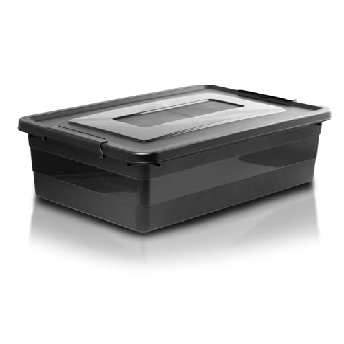 EDANTI Roller Aufbewahrungsbox mit Deckel Organizer Behälter auf Rädern Kunststoff Kleiderbox Stapelbar Spielzeugkiste Box Plastik (Schwarz, 28L) von EDANTI