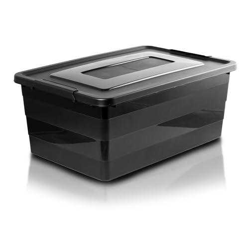 EDANTI Roller Aufbewahrungsbox mit Deckel Organizer Behälter auf Rädern Kunststoff Kleiderbox Stapelbar Spielzeugkiste Box Plastik (Schwarz, 40L) von EDANTI