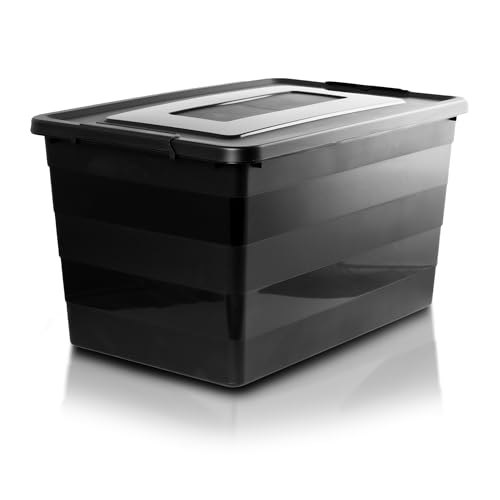 EDANTI Roller Aufbewahrungsbox mit Deckel Organizer Behälter auf Rädern Kunststoff Kleiderbox Stapelbar Spielzeugkiste Box Plastik (Schwarz, 55L) von EDANTI