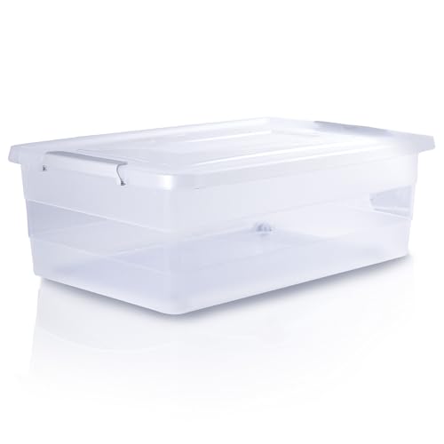EDANTI Roller Aufbewahrungsbox mit Deckel Organizer Behälter auf Rädern Kunststoff Kleiderbox Stapelbar Spielzeugkiste Box Plastik (Transparent, 28L) von EDANTI