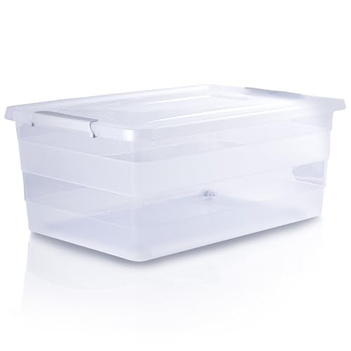 EDANTI Roller Aufbewahrungsbox mit Deckel Organizer Behälter auf Rädern Kunststoff Kleiderbox Stapelbar Spielzeugkiste Box Plastik (Transparent, 40L) von EDANTI
