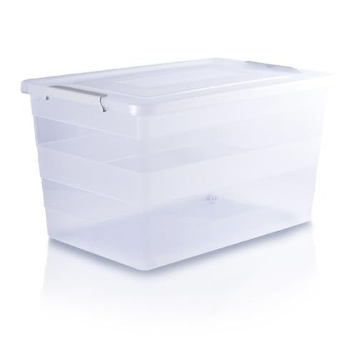 EDANTI Roller Aufbewahrungsbox mit Deckel Organizer Behälter auf Rädern Kunststoff Kleiderbox Stapelbar Spielzeugkiste Box Plastik (Transparent, 55L) von EDANTI