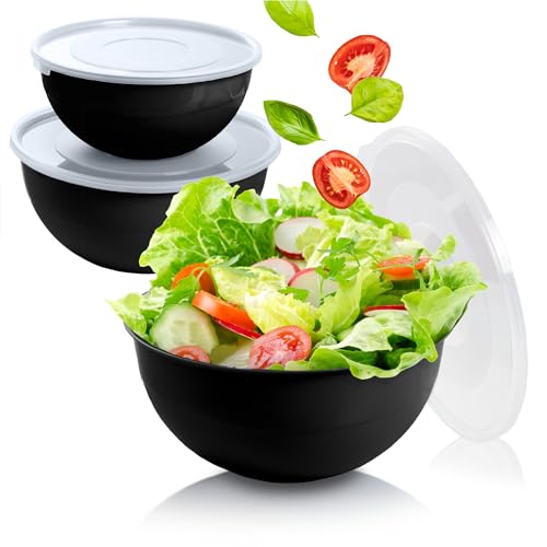 EDANTI Salatschüssel Set groß mit Deckel 3 Schalen 2-5L Kunststoff Schüsselset Servierschalen ideal zum Mischen und Servieren Schale (Schwarz) von EDANTI