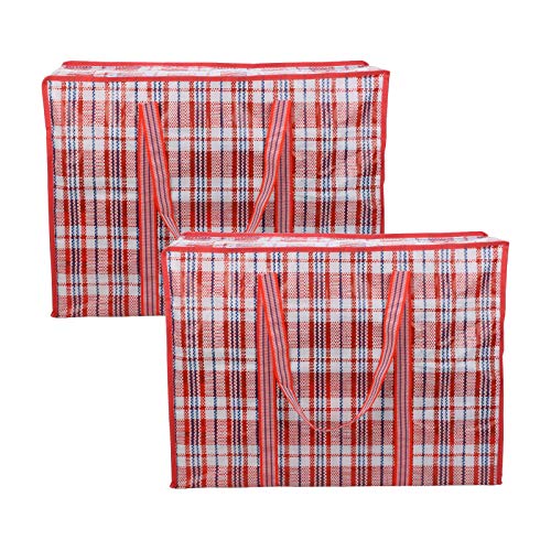 DATOFLY 2 Stück Kleiderbeutel, Große Einkaufstaschen Aufbewahrungstasche Jumbo Taschen mit Reißverschluß für den Umzug Bettwäsche Kleidung Decken Kissen Quilt (Rot, 70cm*50cm*25cm) von EDATOFLY