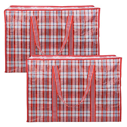 EDATOFLY 2 Stück Kleiderbeutel, Große Einkaufstaschen Aufbewahrungstasche Jumbo Taschen mit Reißverschluß für den Umzug Bettwäsche Kleidung Decken Kissen Quilt (Rot, 90cm*60cm*25cm) von EDATOFLY