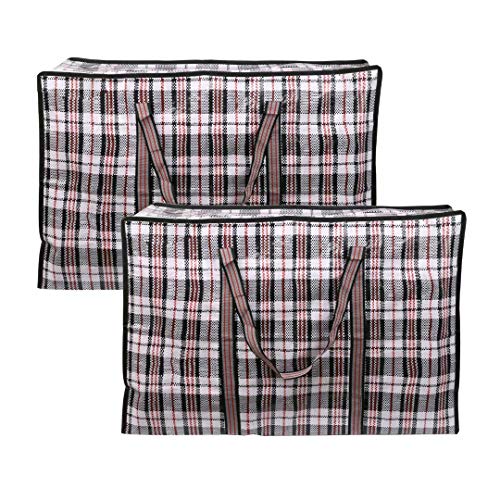 EDATOFLY 2 Stück Kleiderbeutel, Große Einkaufstaschen Aufbewahrungstasche Jumbo Taschen mit Reißverschluß für den Umzug Bettwäsche Kleidung Decken Kissen Quilt (Schwarz, 70cm*50cm*25cm) von EDATOFLY