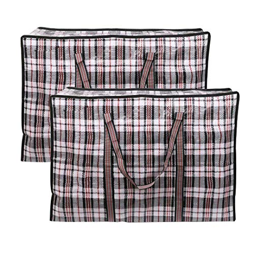 EDATOFLY 2 Stück Kleiderbeutel, Große Einkaufstaschen Aufbewahrungstasche Jumbo Taschen mit Reißverschluß für den Umzug Bettwäsche Kleidung Decken Kissen Quilt (Schwarz, 90cm*60cm*25cm) von EDATOFLY