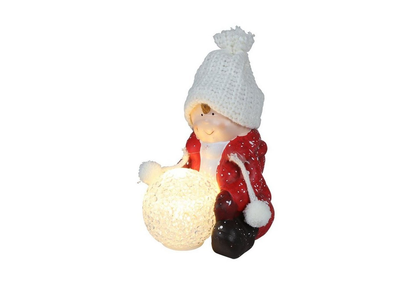 EDCO Dekofigur Keramik-Kinderfigur sitzend mit LEDSchneeball Dekofigur Weihnachtsdeko von EDCO