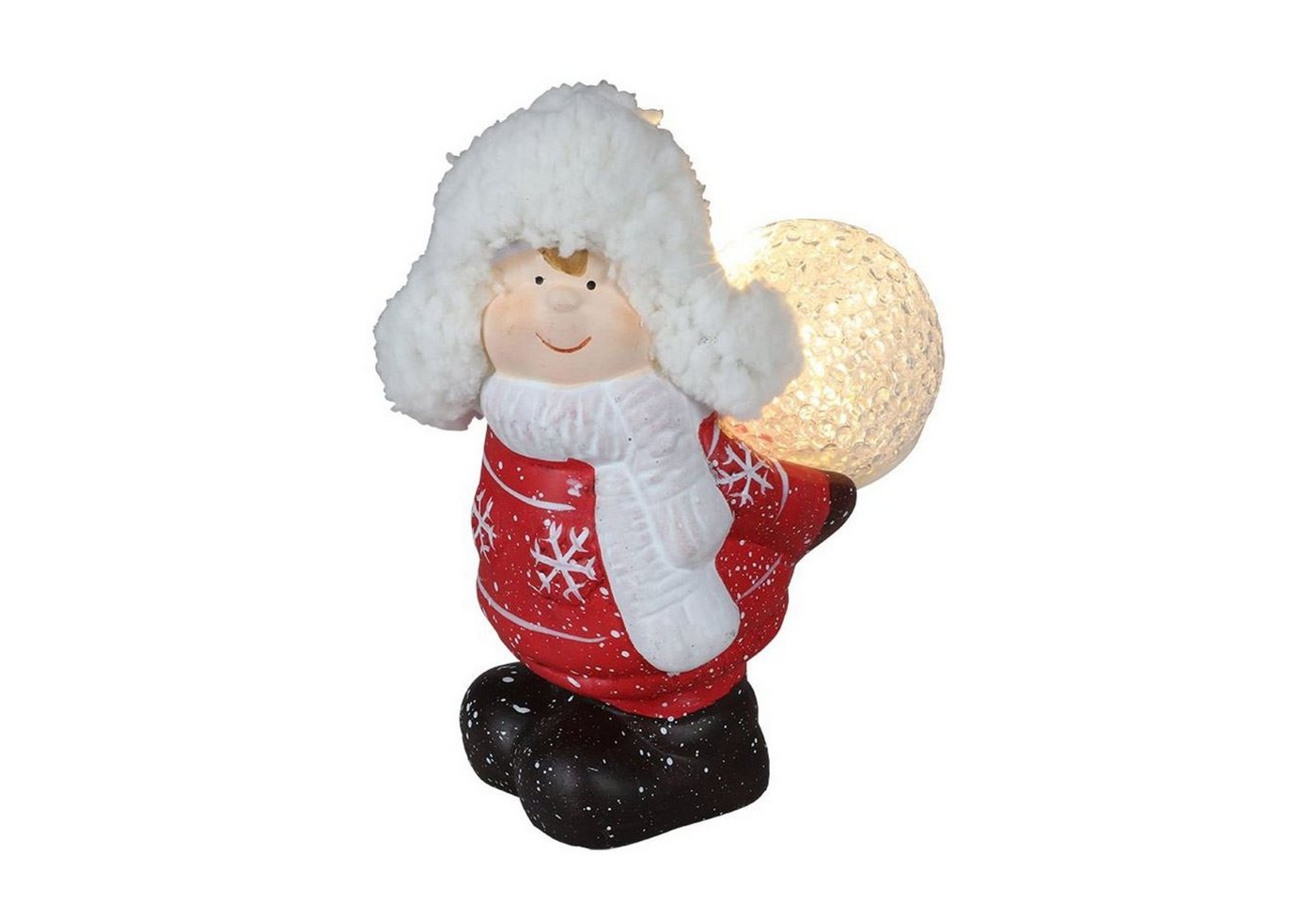 EDCO Dekofigur Keramik-Kinderfigur stehend mit LED-Schneeball Dekofigur Weihnachtsdek von EDCO
