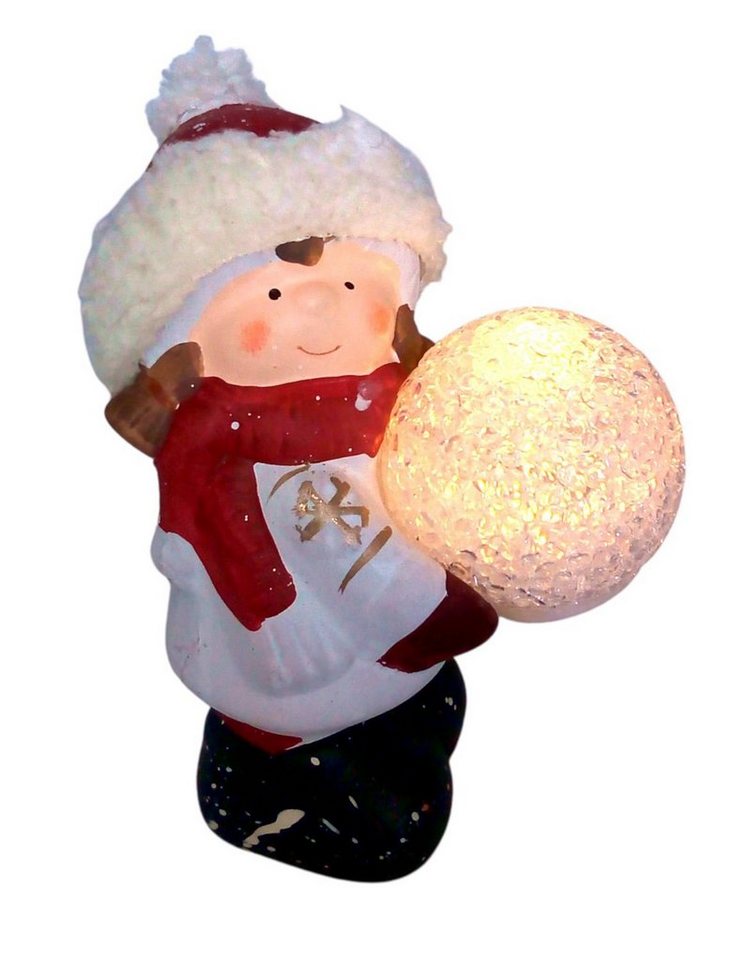 EDCO Dekofigur Keramik-Kinderfigur stehend mit LED-Schneeball Dekofigur Weihnachtsdek von EDCO