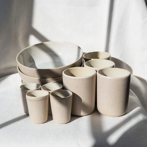 EDDA stoneware Breakfast Geschirr Set Eelina - Cappuccino Beige aus Steingut (handgemacht) von EDDA stoneware