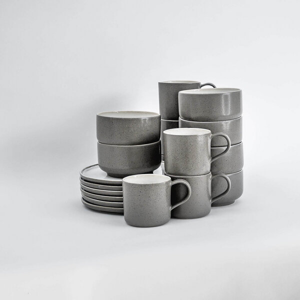 EDDA stoneware Brunch Geschirr Set Ddoria - Granit Grau aus Steingut (handgemacht) von EDDA stoneware