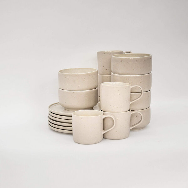 EDDA stoneware Brunch-Set Eelina - Cappuccino Beige aus Steingut (handgemacht) von EDDA stoneware