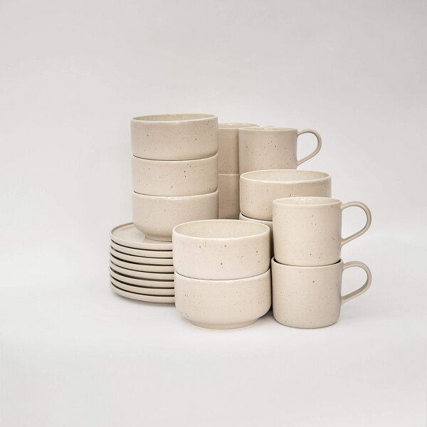 EDDA stoneware Brunch-Set Eelina - Cappuccino Beige aus Steingut (handgemacht) von EDDA stoneware