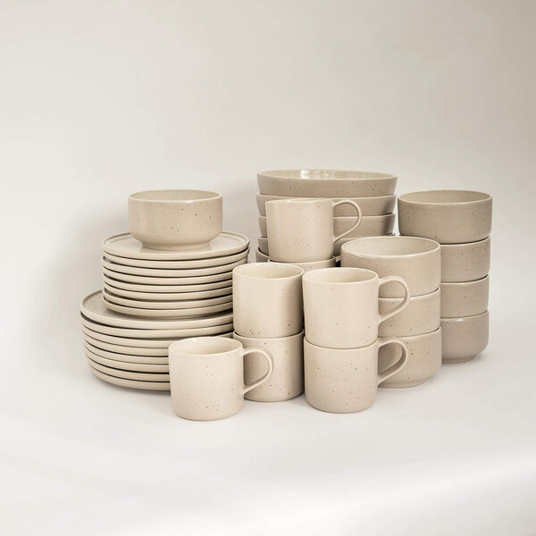 EDDA stoneware Komplett Set Eelina - Cappuccino Beige aus Steingut (handgemacht) von EDDA stoneware