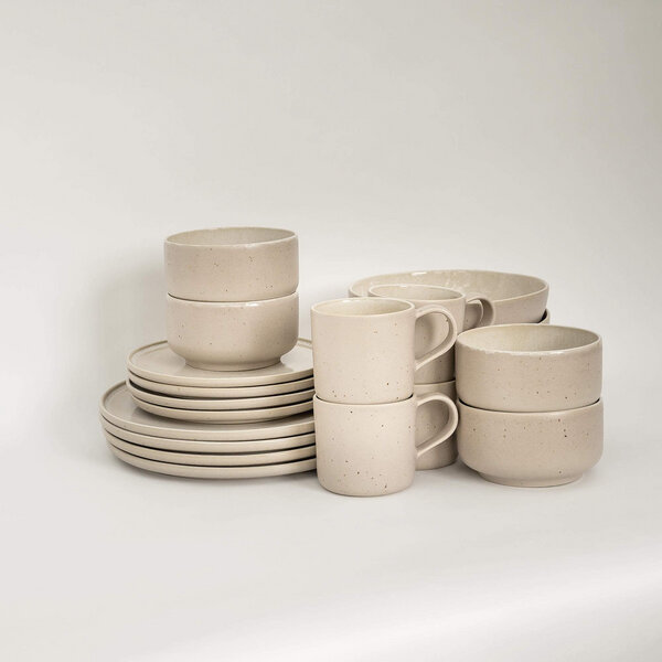 EDDA stoneware Komplett Set Eelina - Cappuccino Beige aus Steingut (handgemacht) von EDDA stoneware