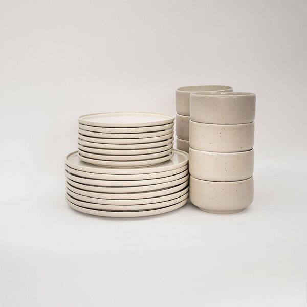 EDDA stoneware Lunch Geschirr Set Eelina - Cappuccino Beige aus Steingut (handgemacht) von EDDA stoneware