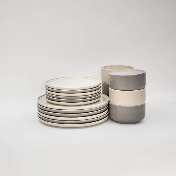 EDDA stoneware Lunch-Set Mixed - Granit Grau & Cappuccino Beige aus Steingut (handgemacht) von EDDA stoneware