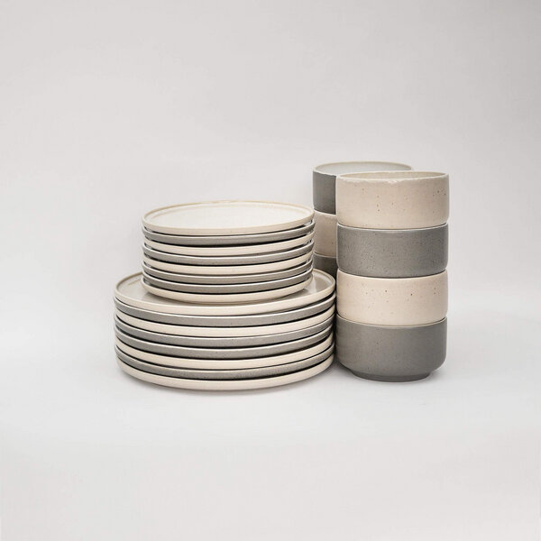 EDDA stoneware Lunch-Set Mixed - Granit Grau & Cappuccino Beige aus Steingut (handgemacht) von EDDA stoneware