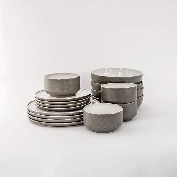 EDDA stoneware Mehrteiliges Geschirr Set Ddoria - Granit Grau aus Steingut (handgemacht) von EDDA stoneware