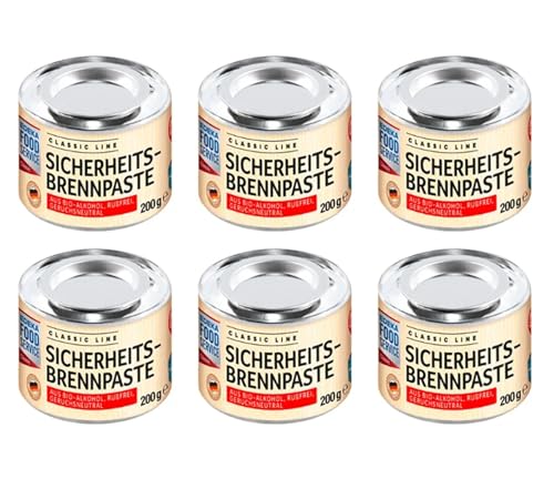 EDEKA Brennpaste Dose 6 Stück für Warmhaltebehälter & Fondue 6x200g Dosen Sicherheitsbrennpaste aus Bio-Alkohol, Geruchsfrei, Rußfrei FOODSERVICE aus Deutschland von EDEKA