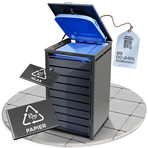 EDELFELD - Wetterfeste Mülltonnenbox für 1 Tonne [bis 240L] - Abschließbare Mülltonnenverkleidung aus massivem Stahl - 1er Mülltonnenbox mit Soft Close - Inkl. Magnete zur Müllbox Beschriftung von EDELFELD