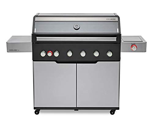 EDELHEISS 6-Brenner Gasgrill EXZELLENZ 1.6 mit zwei Keramik-Infrarot-Steak-Brennern, Infrarot-Backburner, Seitenkocher, Gusseisen-Grillrost, Gesamtleistung von 32 kW von EDELHEISS