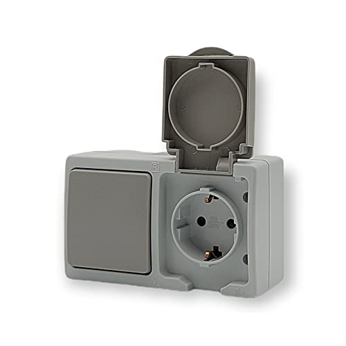 Aufputz Serienschalter IP54 Feuchtraum VDE (Horizontal Schalter+Steckdose) von EDELIZON