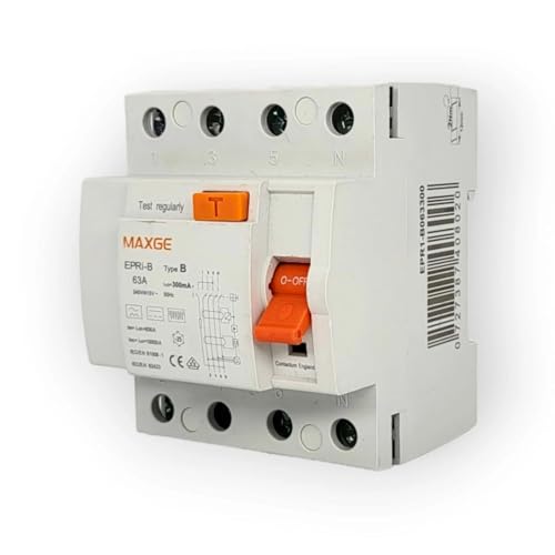 EDELIZON | FI-Schalter RCD Typ B | 63A 300mA 4-polig – VDE geprüft | Für Wallbox, PV, Industrie | Fehlerstromschutzschalter 10kA Allstromsensitiv von EDELIZON