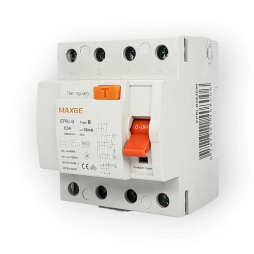 EDELIZON | FI-Schalter RCD Typ B | 63A 30mA 4-polig – VDE geprüft | Für Wallbox, PV, Industrie | Fehlerstromschutzschalter 10kA Allstromsensitiv von EDELIZON
