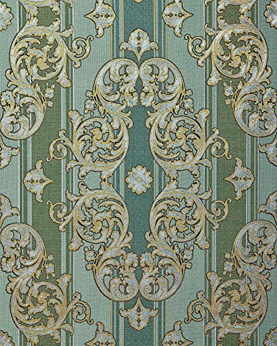 EDEM Barock-Tapete 580-35 Hochwertige geprägte Tapete in Textiloptik und Metallic Effekt kiefern-grün perl-gold silber 5,33 m2 von EDEM