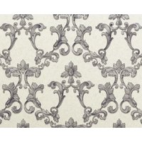 Barock Tapete EDEM 9085-27 heißgeprägte Vliestapete geprägt mit floralen 3D Ornamenten schimmernd weiß silber grau 10,65 m2 - weiß von EDEM