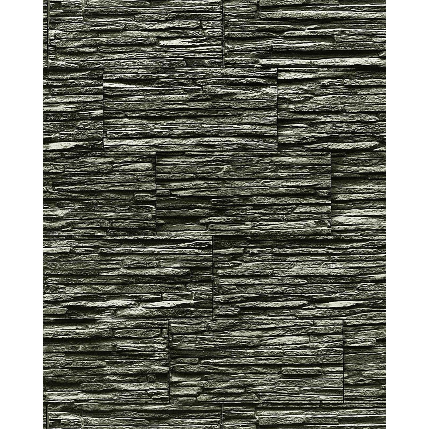 EDEM 1003-34 Tapete Steintapete Naturstein Bruchstein hochwaschbar Schwarz Grau 10,05 m x 0,53 m 5,33 m2 Schwarz von EDEM
