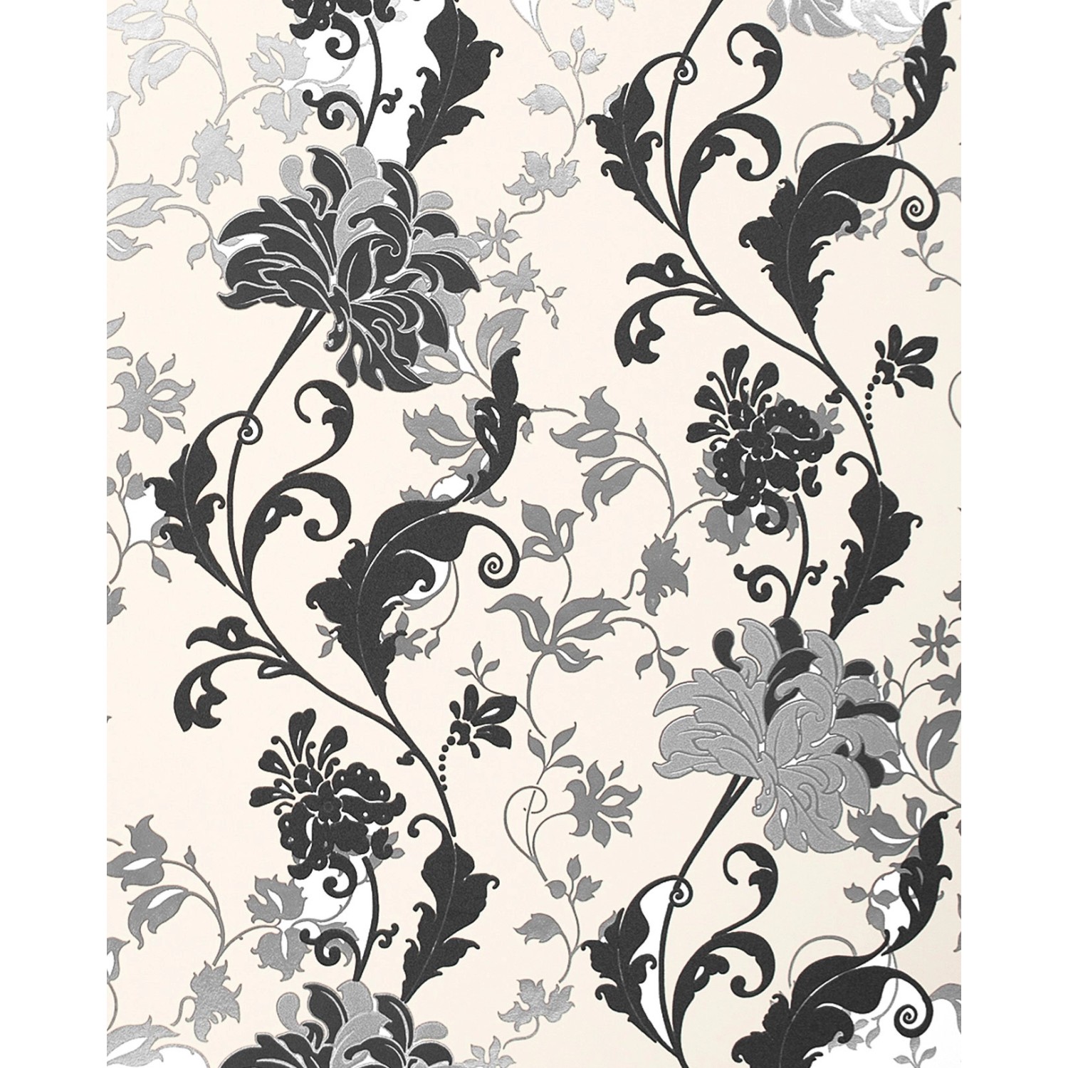 EDEM 833-20 edles florales Muster Blumen Tapete Schwarz Weiß Silber 10,05 m x 0,70 m 7,035 m2 Weiß von EDEM