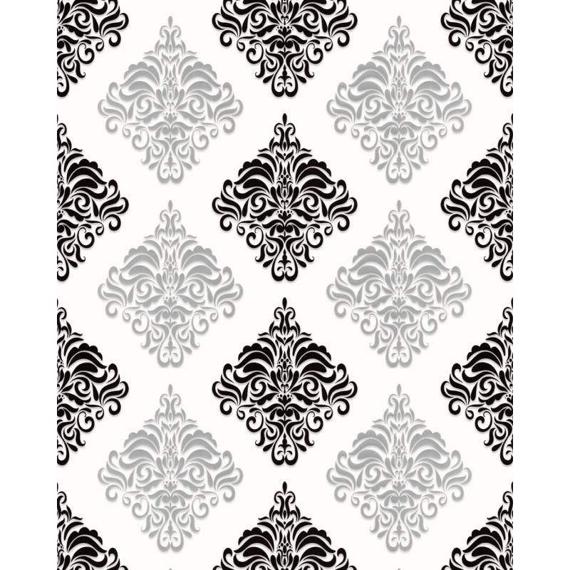 EDEM 85024BR20 Barock Tapete metallische Akzente Weiß Schwarz Silber 0,53 m x 10,05 m 5,33 m2 Weiß von EDEM