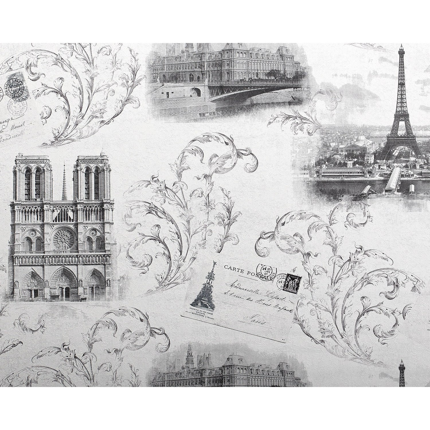 EDEM 9050-10 Tapete Paris Eiffelturm Shabby Chic schimmernd Weiß Grau 1,06 m x 10,05 m 10,65 m2 Weiß von EDEM