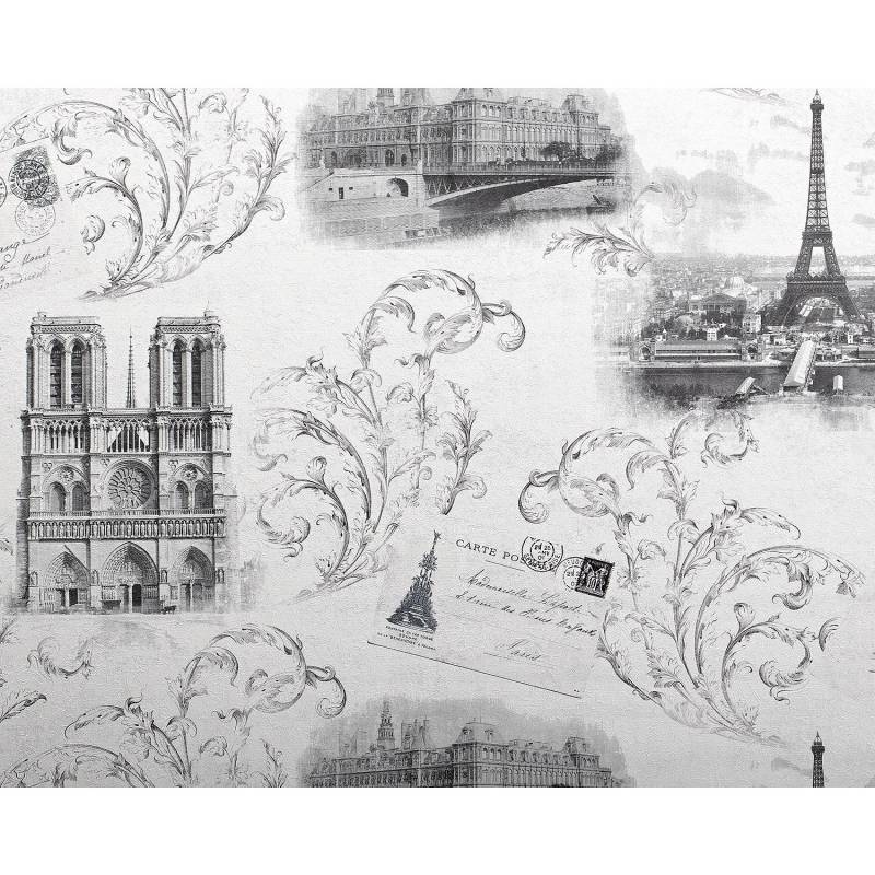 EDEM 9050-10 Tapete Paris Eiffelturm Shabby Chic schimmernd Weiß Grau 1,06 m x 10,05 m 10,65 m2 Weiß von EDEM
