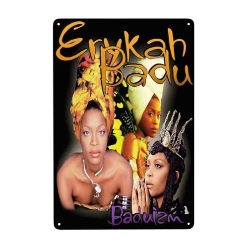 EDFRIDE Metall-Blechschild, Erykah-Musik, Badu, Wandkunst, Dekoschilder für Bar, Zuhause, Wohnzimmer, Zuhause, Metallposter, weiß, 20,3 x 30,5 cm von EDFRIDE