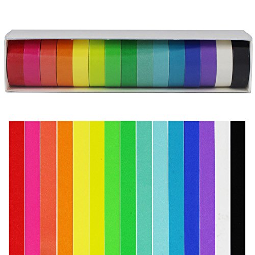 EDGEAM 15er Washi Masking Tape Set Regenbogen Klebeband Dekorative Scrapbooking 12MM x 8M (15Stk.) von EDGEAM