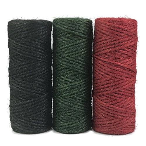 EDGEAM 3 X 164-Fuß/ 50M Natur Juteschnur Jutekordel Juteband Jutegarn Bindfäden 2mm Dekokordel für Verpackung, DIY, Basteln,Garten (Schwarz + Rot + Grün) von EDGEAM