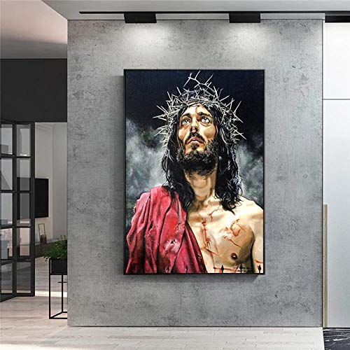 EDGIFT2 Abstrakte Leinwandbilder von Jesus an der Wand Poster und Drucke Porträt von Jesus Wandbilder für Wohnzimmer Wanddekoration 60X80cm 24x32 Zoll ohne Rahmen von EDGIFT2