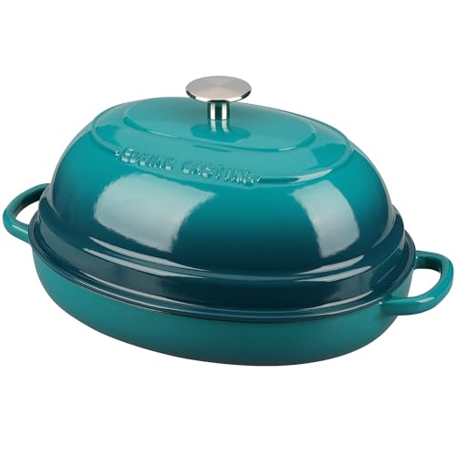 EDGING CASTING Emaillierter ovaler Dutch Oven Topf aus Gusseisen mit Deckel, Brot Dutch Oven für Sauerteigbrot Backen, 6QT, Darkcyan EDGING CASTING Emaillierter ovaler Dutch Oven Topf aus Gusseisen mit Deckel, Brot Dutch Oven für Sauerteigbrot Backen, 6QT, Darkcyan von EDGING CASTING