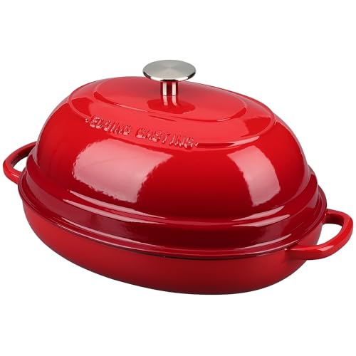 EDGING CASTING Emaillierter ovaler Dutch Oven Topf aus Gusseisen mit Deckel, Brot Dutch Oven für Sauerteigbrot Backen, 6QT, Rot EDGING CASTING Emaillierter ovaler Dutch Oven Topf aus Gusseisen mit Deckel, Brot Dutch Oven für Sauerteigbrot Backen, 6QT, Rot von EDGING CASTING