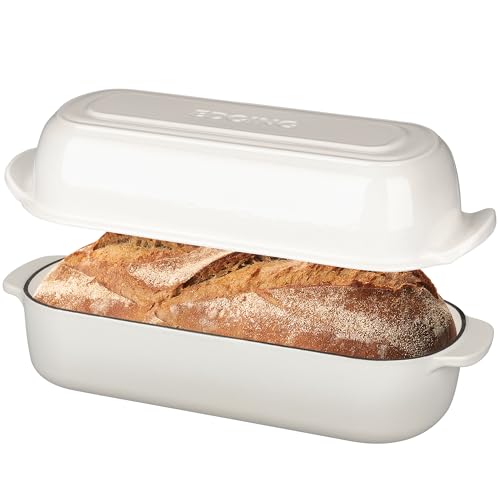 EDGING CASTING Kastenform aus emailliertem Gusseisen mit Deckel, Dutch Oven für hausgemachtes Brotbacken, 31,8 x 14 cm, 5Qt, Weiß von EDGING CASTING