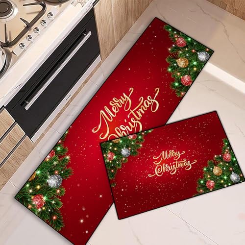 EDGZKO Weihnachtliche Küchenteppiche, 2er-Set: Merry Christmas, roter Küchenteppich für Boden, waschbar, Weihnachtsbaum, Läufer, Teppich für Esszimmer, Waschbecken, Waschküche, Flur, Heimbüro, 50,8 x EDGZKO Weihnachtliche Küchenteppiche, 2er-Set: Merry Christmas, roter Küchenteppich für Boden, waschbar, Weihnachtsbaum, Läufer, Teppich für Esszimmer, Waschbecken, Waschküche, Flur, Heimbüro, 50,8 x von EDGZKO
