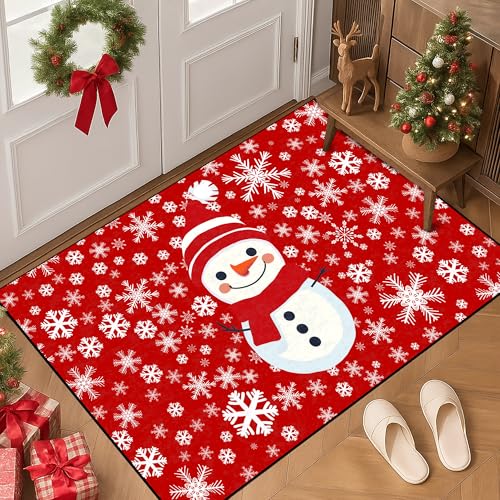EDGZKO Weihnachtlicher Schneemann-Teppich: 60 x 90 cm, Schneeflocke, rot, Weihnachtsteppich, waschbar, Weihnachts-Teppich, Urlaubsteppich für Wohnzimmer, Schlafzimmer, Zuhause, Haustür, Terrasse EDGZKO Weihnachtlicher Schneemann-Teppich: 60 x 90 cm, Schneeflocke, rot, Weihnachtsteppich, waschbar, Weihnachts-Teppich, Urlaubsteppich für Wohnzimmer, Schlafzimmer, Zuhause, Haustür, Terrasse von EDGZKO