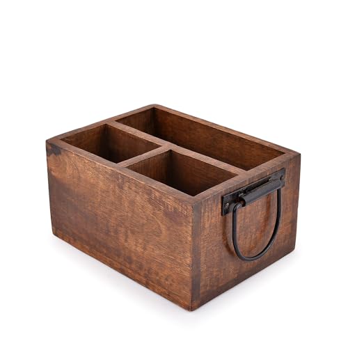 EDHAS Besteckkorb mit 3 Fächern, Besteck-Utensilienhalter mit Metallgriffen für Bauernhaus-Küchendekoration und Arbeitsplatte, Esstisch, Büro-Organizer (20,3 x 15,2 x 10,2 cm) von EDHAS