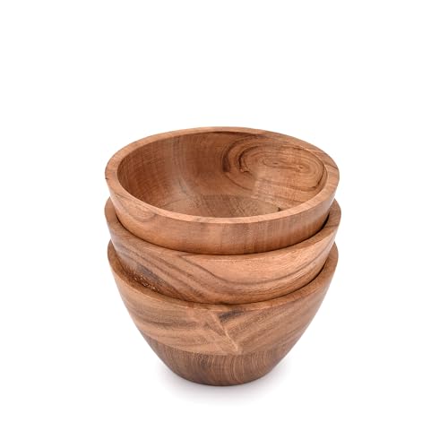 EDHAS Handmade Acacia Wood Bowl Set of 3 For Nuts, Candy, Appetizer, Snacks, Olive and Salsa Ideal for Dinner Parties & Family Gatherings (12.7cm x 12.7cm x 6.35cm) von EDHAS