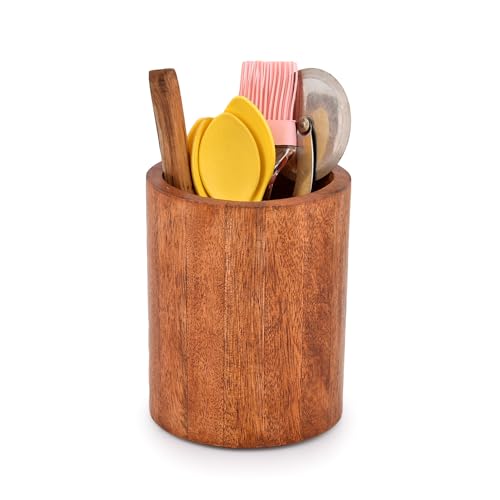 EDHAS Küchenutensilienhalter aus natürlichem Mangoholz für Arbeitsplatte, Löffel, Kochutensilien usw. (12,7 x 12,7 x 15,2 cm) von EDHAS